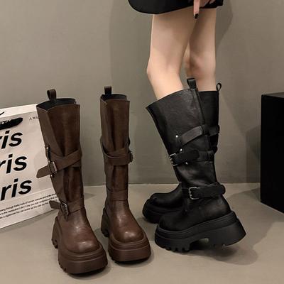 Ботинки с пряжкой на ремне на толстой подошве, локомотивные, осенние, новые, супер огонь, ретро, универсальные, рыцарские, увеличивающие рост, универсальные