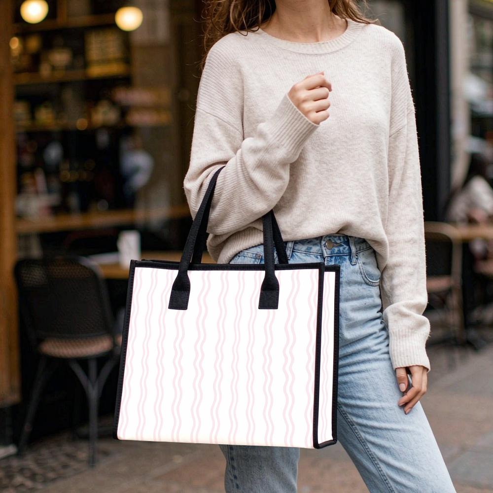 Wavy Pattern Tote Bag Casual Large Capacity Handbag for Daily Use