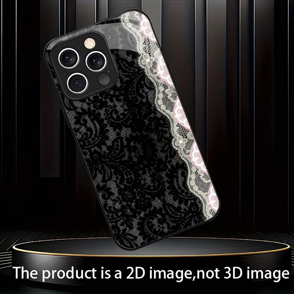 Luxury Black Floral Lace phone case mobile phones for iphone 17 pro max cover Glass for iPhone 17 16 15 14 13 12 11pm Pro Plus