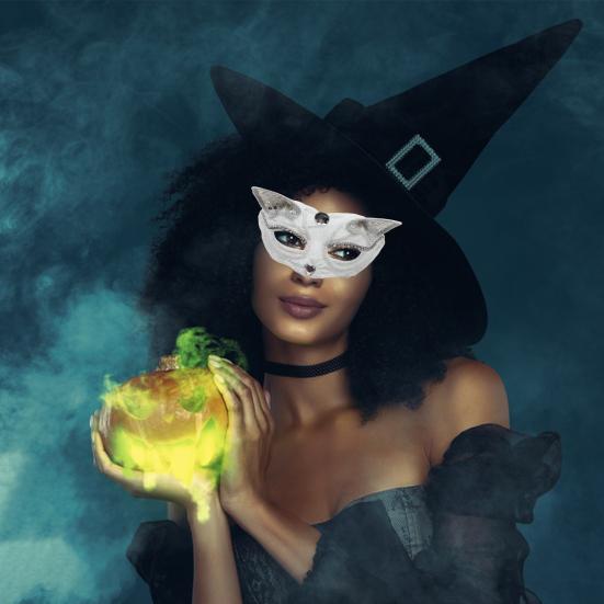 Halloween Cat Masque Half Face Lace Masquerade Masque Cat Fox Animal Cosplay Costume for Carnival Ball Party Accessories