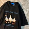 Catching Three Ducks American Retro Fun Printed Short Sleeved Cotton T-shirt Men Women Couple Loose Oversize Top Summer Tees