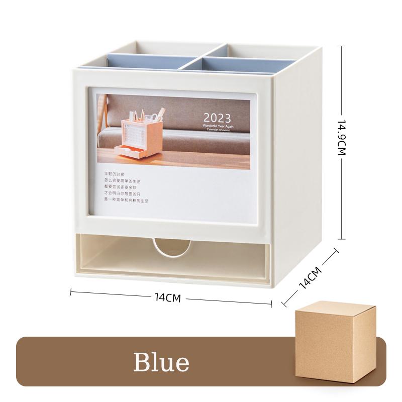 Креативный вращающийся на 360 ° держатель для ручек с настольным календарем, настольный органайзер для канцелярских принадлежностей, большой вместительный ящик для хранения карандашей, школьный офис