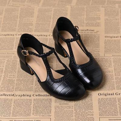 2025 новые летние французские ретро сандалии из мягкой кожи на толстом каблуке, среднем каблуке, универсальные плетеные с круглым носком женские сандалии