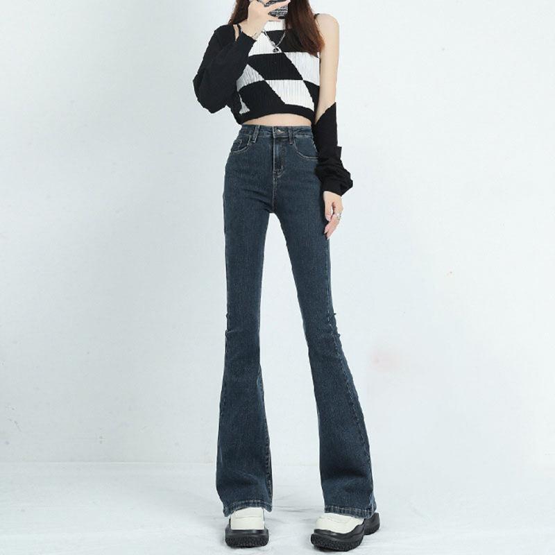 Микроджинсы женские весенне-осенние брюки-клеш с высокой талией длинные брюки джинсовые джинсы