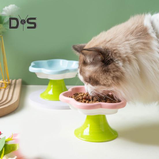 Керамические приподнятые миски для кошек с цветочным дизайном, приподнятая миска для корма и воды для кошек, маленькая миска для кормления кошек и маленьких собак