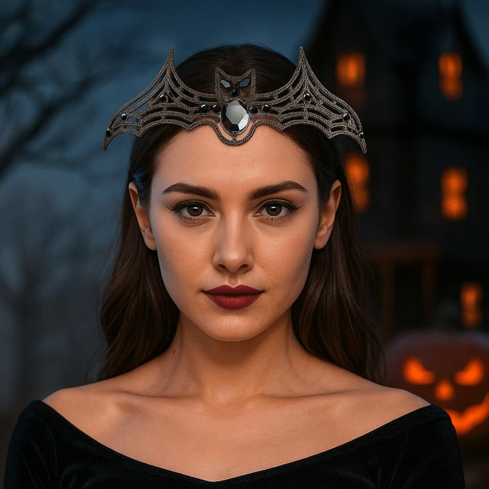 Metal Halloween Bat Hairband Sparkling Halloween Tiara Retro Rhinestone Crowns Party
