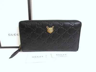 Оригинальный кошелек Cat Guccissima из черной кожи на круговой молнии #a926 Восстановленный