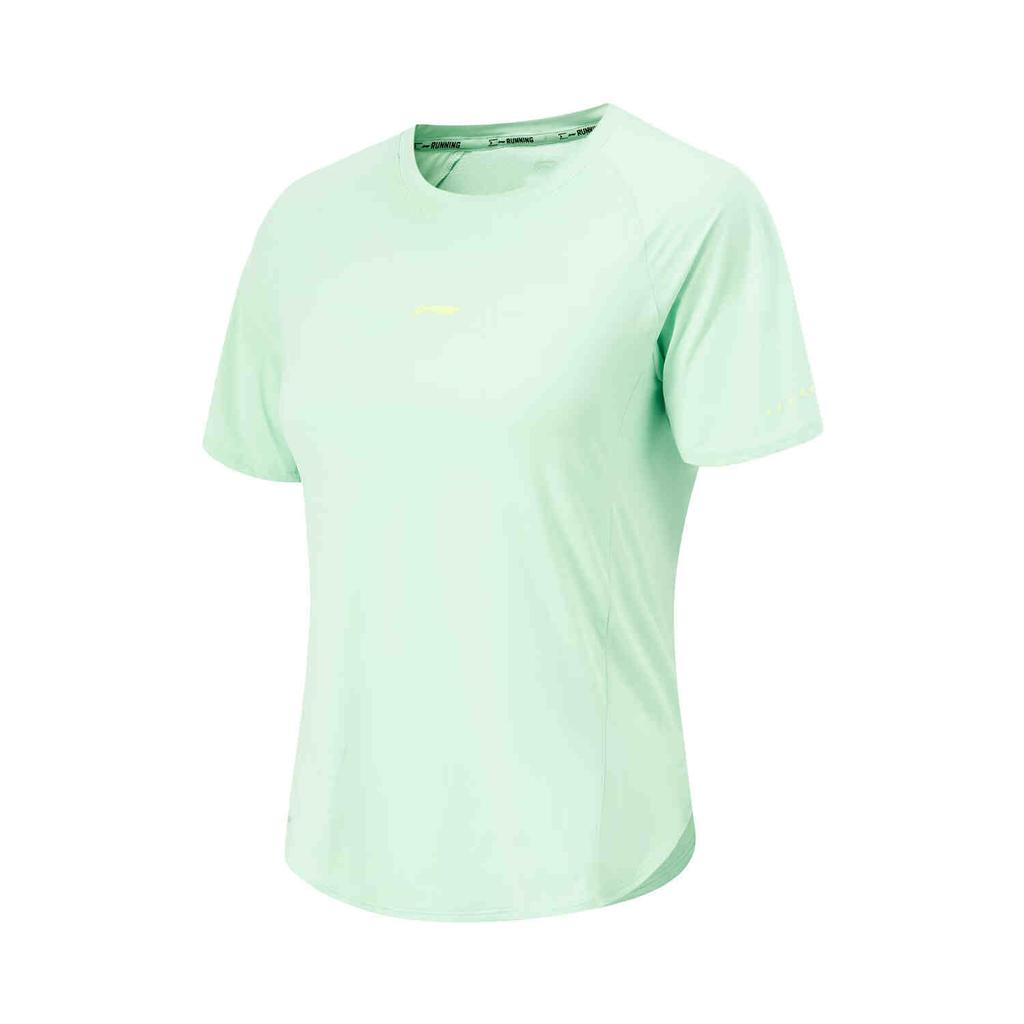 Li Ning Running Series Solid Color Round Neck Comfortable Moisture Wicking Versatile Short Sleeve T-Shirt Women T-Shirts Cool-Green ATSU580-4