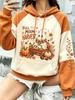 Womens Cozy Halloween Fleece Hoodie Harvest Ghost Art Print Raglan Hooded Sweatshirt Tops