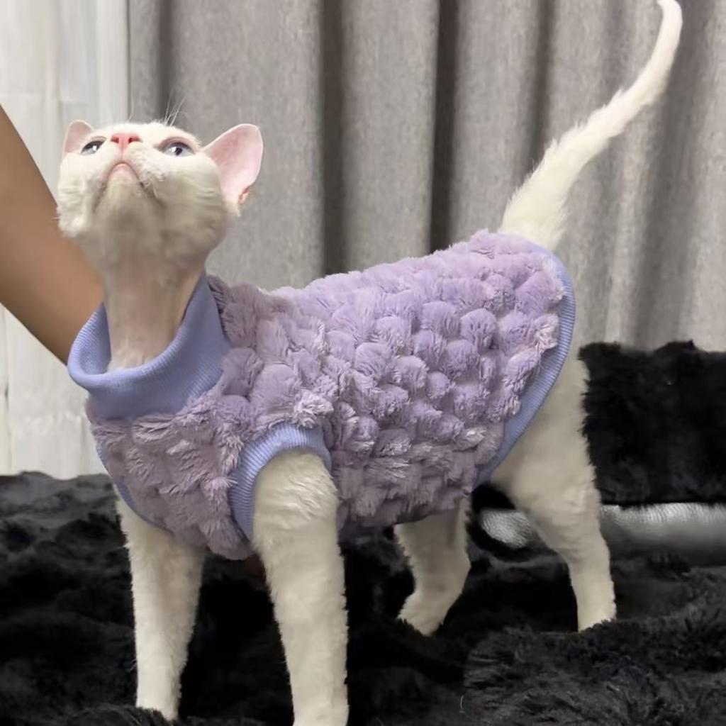 New hairless cat Devon cat clothes are warm, thickened, soft and comfortable cotton lint, long-sleeved primer, and two-legged clothes are