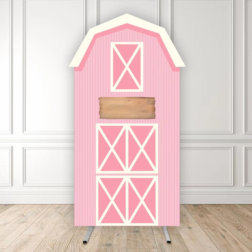 BEPAN Pink cow theme arched column background customizable baby birthday party christening baby shower decoration props stretch fabric