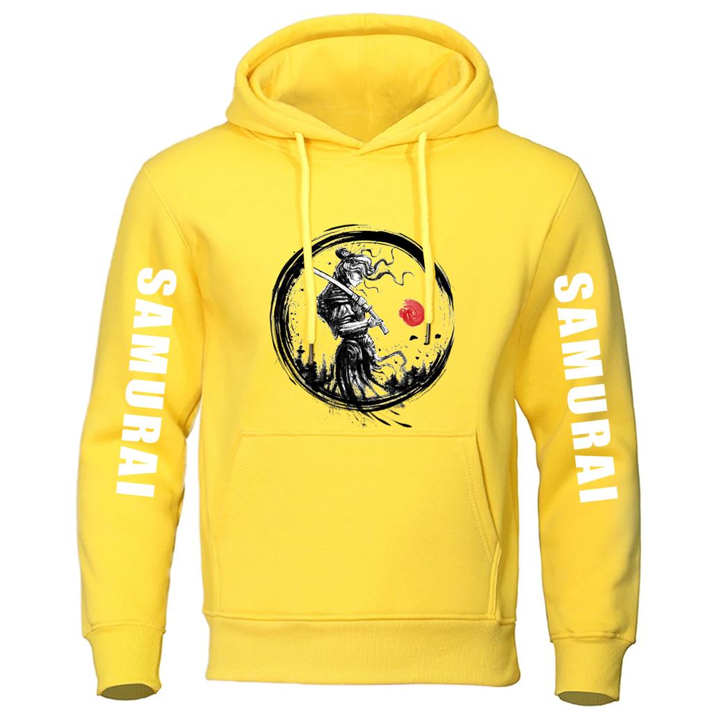 Japanese Samurai Graphic 2025 Spring And Autumn Man's High Street Fashion Pullover Hoodies Solid Color Slim Coat