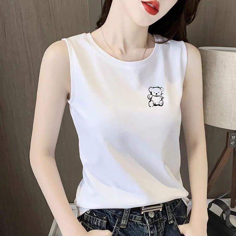 Cotton round Neck Cami Women Summer Outer Wear Plus size Inner wear Korean Style Loose Slimming Base Gray Sleeveless Top