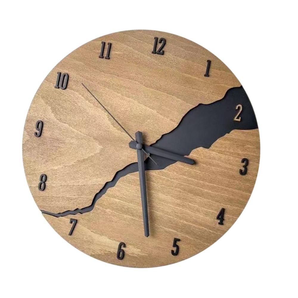 Non-Ticking Mechanism Round Wall Clock 12Inch Diameter Rustic Wall Clock For Living Room