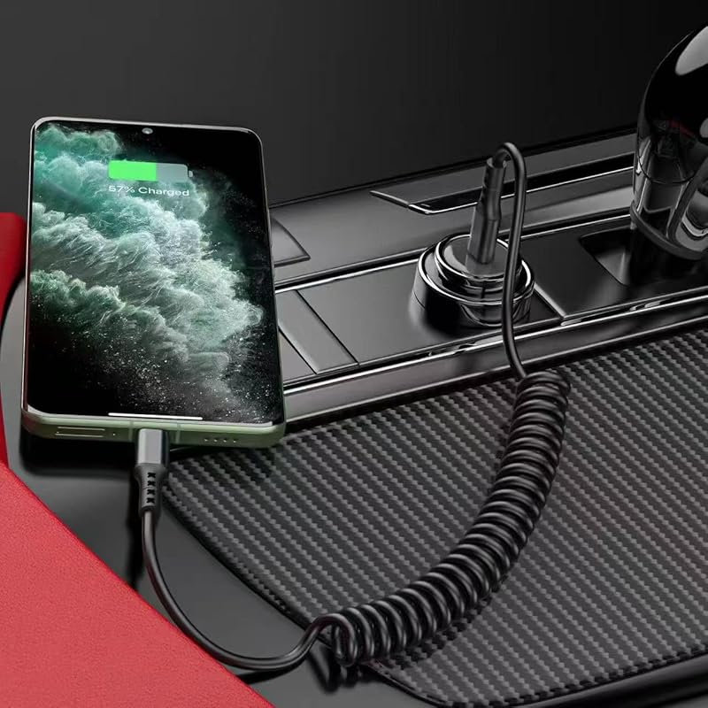 AXYO Type-C To Cable Curl Cord Type PD Compatible 20V 3A 60W Max Fast Charging Data Transfer Approximately 100cm Long Curled Cable Compatible with