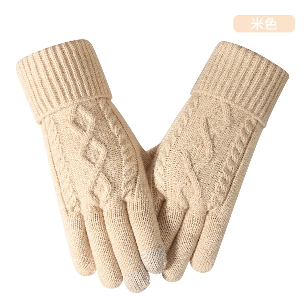 Теплые вязаные перчатки женские зимние для велоспорта офисные простые ветрозащитные двухслойные перчатки с сенсорным экраном