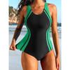 CHARMLEAKS Women's Pro One Piece Athletic Bathing Suit Crew Neck Color Block Swimsuit