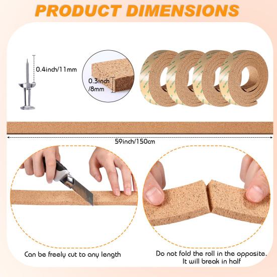 4 шт. пробковая полоска, самоклеящаяся прочная универсальная доска для заметок, полоска для бара для офиса, классного домашнего декора