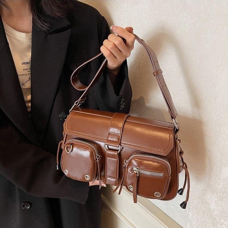 SHELKSBAG Винтажный Стиль Женские Сумки на Плечо Мотоциклетная Сумка Новая 2026 Городская Мода Качество Черная ПУ Кожа Панк Сумка Через Плечо
