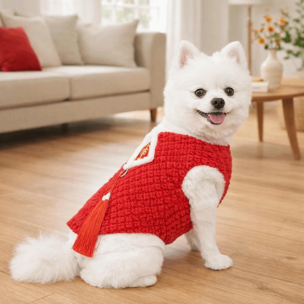 Chinese Knot Buttons Dog New Year Clothes Soft Dog Fleece Vest Embroidered Comfortable Pet Tang Suit for Cats and Dogs
