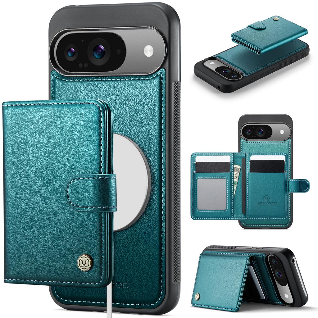 For Google Pixel 9 Pro/Google Pixel 9 Case JEEHOOD J09 RFID Blocking Card Holder Leather Back Phone Cover Magnetic Case
