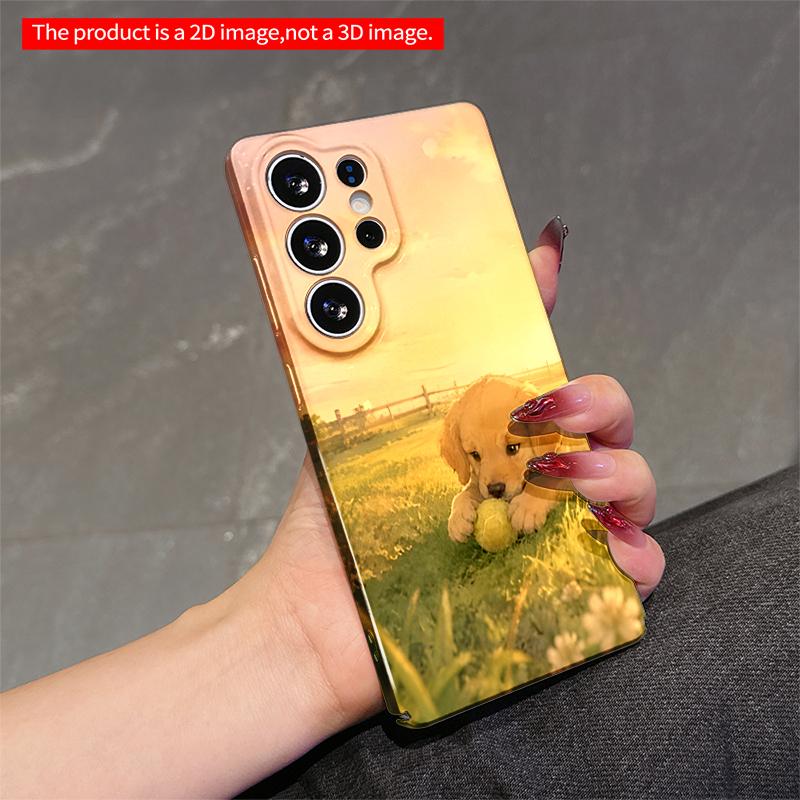 2DFlat Samsung phone case Golden Puppy Playing with Ball at Sunset Applicable to Galaxy S23 S24 S25ULTRA S26 A12 A14 A15 A16 A54 A55