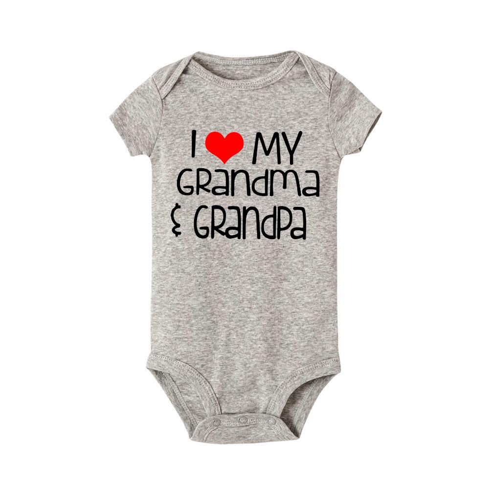 Baby Romper I Love My Grandma and Grandpa Print Bodysuit Infant Romper Short Sleeve