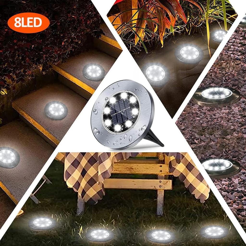 Solar Ground Lights Outdoor Decoration, 8/20LED Solar Garden Lights Waterproof, Solar Disk Lights for Yard, Pathway, Lawn, Patio