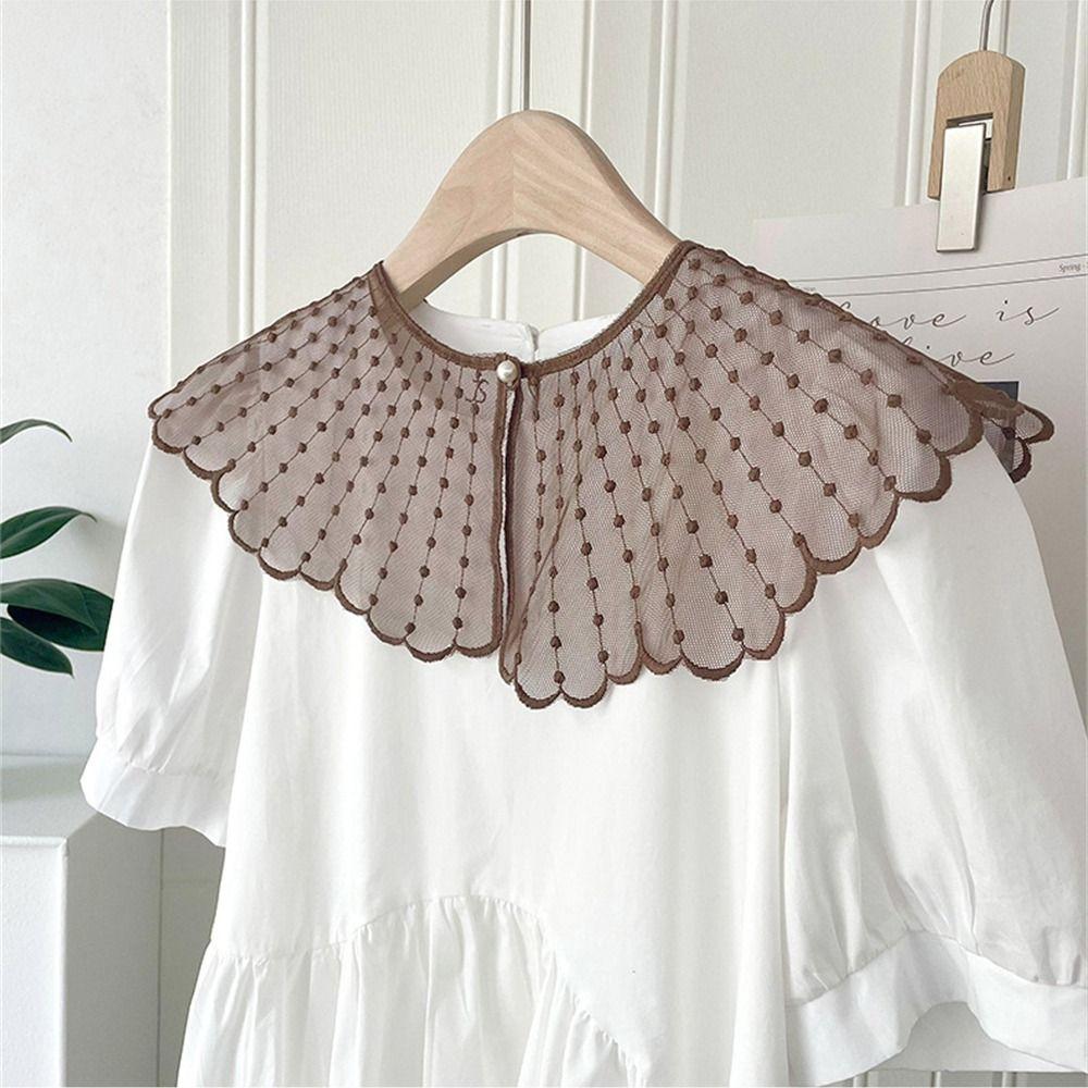 Pearls Detachable Collar Embroidered Lace Shawl Casual Fake Collar Blouse