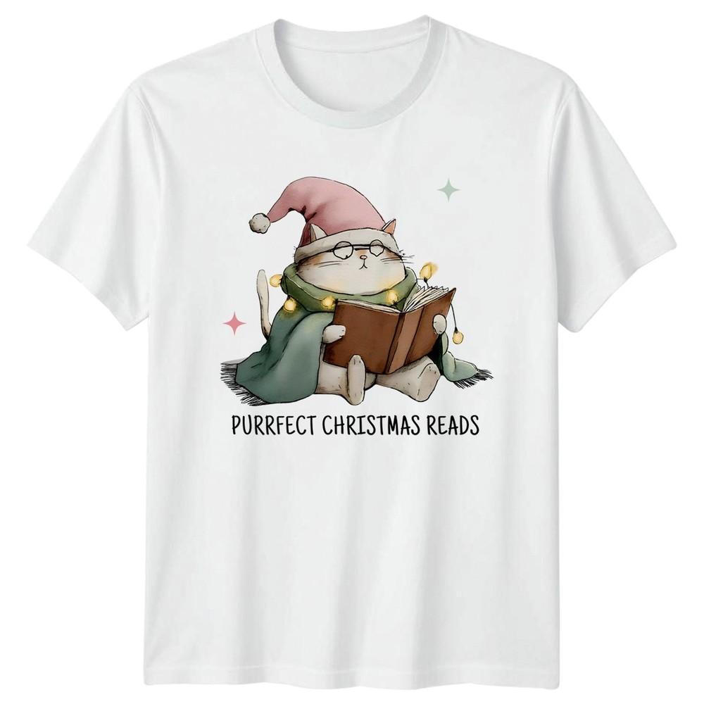 Christmas Reads Cat Holiday Unisexs TShirt Unisexs Tee Graphic Unisex Top