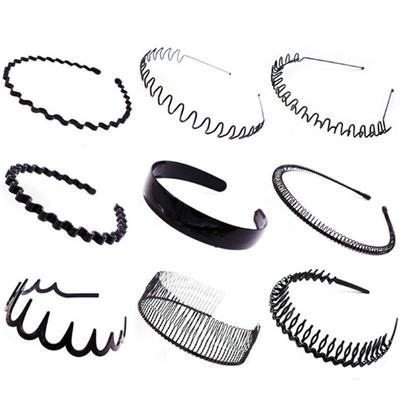 Металлическая мужская женская спортивная повязка на голову, обруч, расческа для волос, волнистая черная повязка на голову