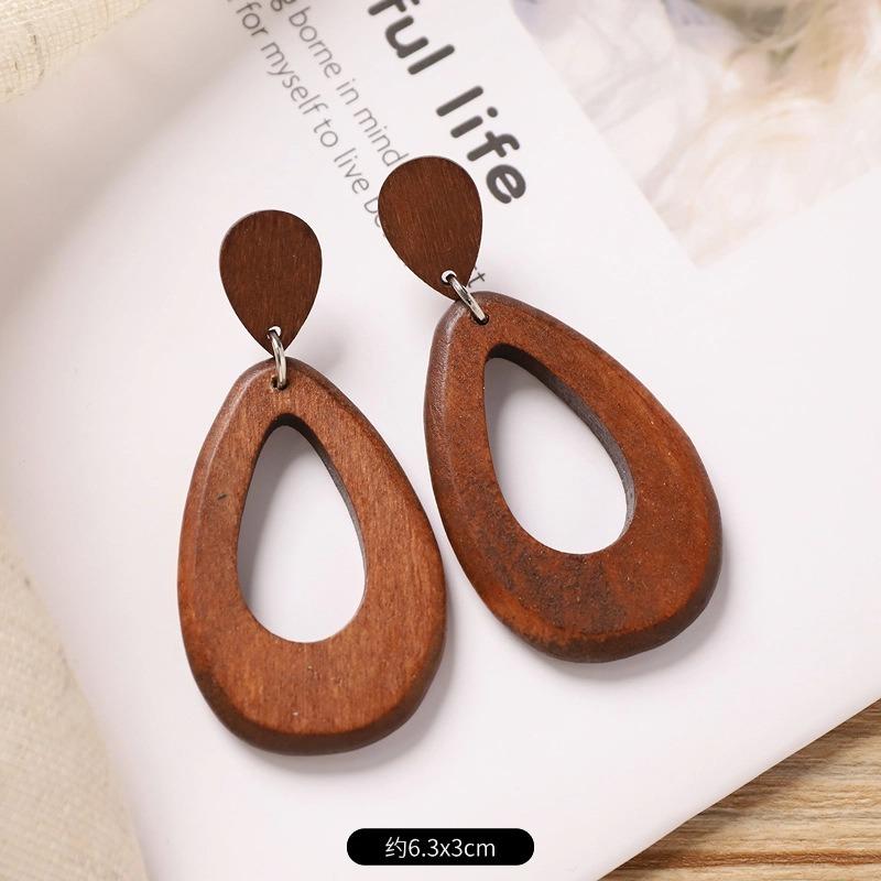 Vintage Brown Coffee Wood Stud Earrings Niche Maillard Exaggerated Round Earrings Earrings Earrings Women