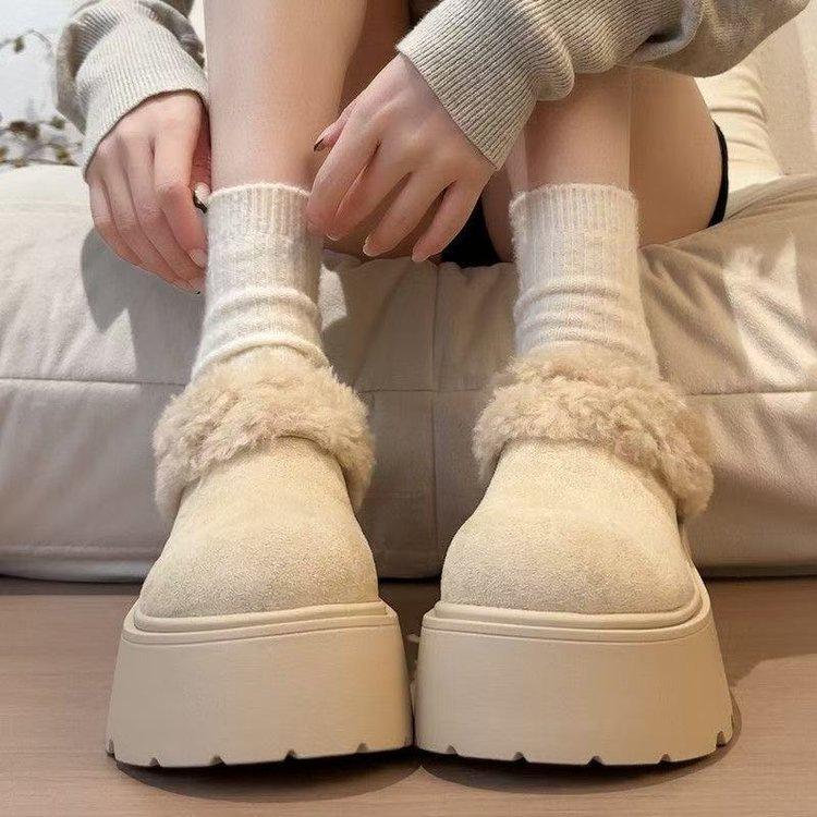 Утепленные Birkenstocks на толстой подошве, бархатные и теплые, универсальные (два способа носки), зимние новые снегоступы, пушистые хлопковые ботинки