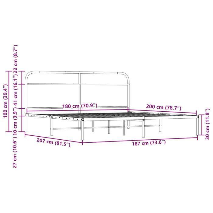 VidaXL Cadre de lit en métal sans matelas chêne sonoma 180x200 cm, meuble de chambre à coucher, lit double, sommier, lit, 3318643