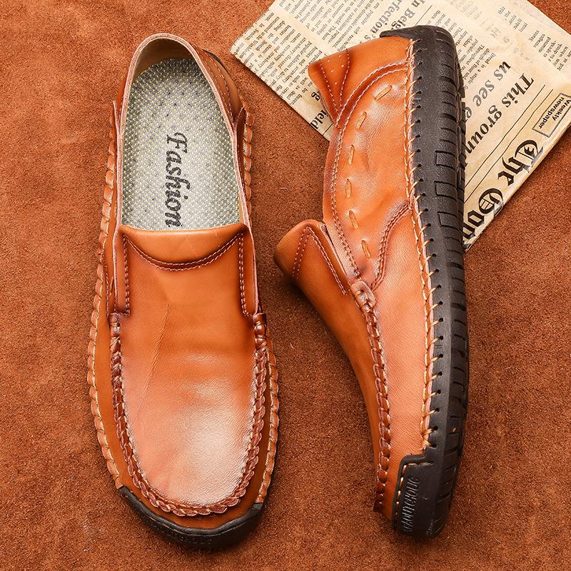 Plus Size Men Loafers Split Leather Shoes Men Casual Shoes Comfortable Quality Men Flats Moccasins Men Shoes