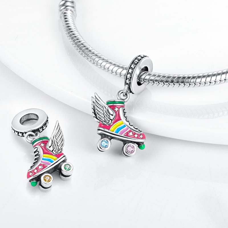 Спортивная подвеска с подвеской Love Fit, браслет, ожерелье, серебро 925 пробы, обувь для скейтбординга, подвеска с бусинами, серебро 925 пробы, оригинальные ювелирные изделия