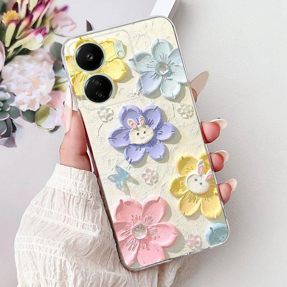 For Xiaomi Redmi 13C 5G 4G  Back Bumper Redmi 13 4G Colorful Butterfly Flower Painting Phone Case Transparent Soft TPU Silicone