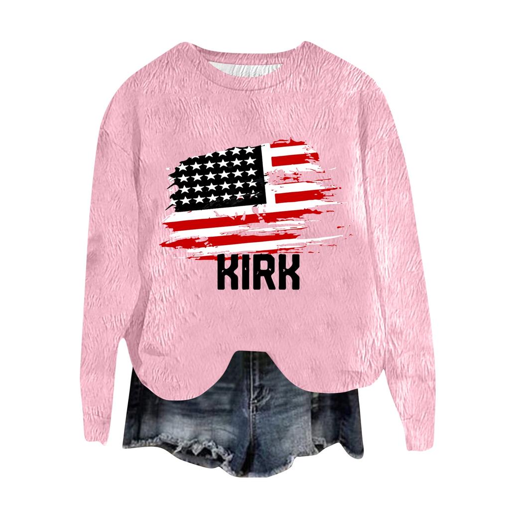 Women's Fashion Round Neck Pullover Top Long Sleeve Tee Printed Sweatshirt