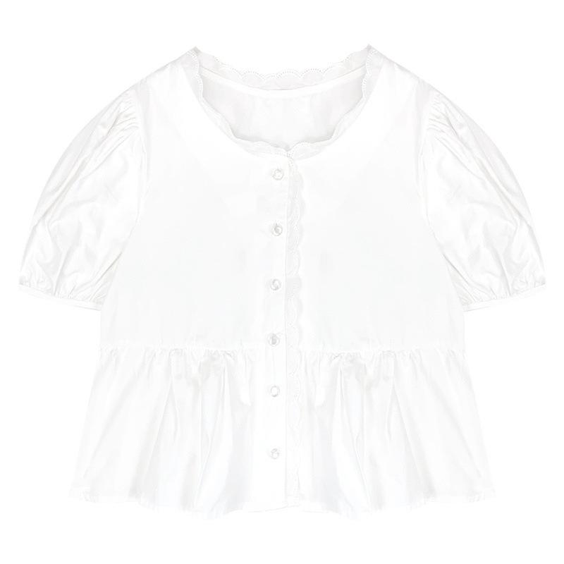 Рубашки женские элегантные милые летние топы в стиле преппи с короткими рукавами-фонариками, новое поступление, стильные корейские майки Mujer Vintage Pure