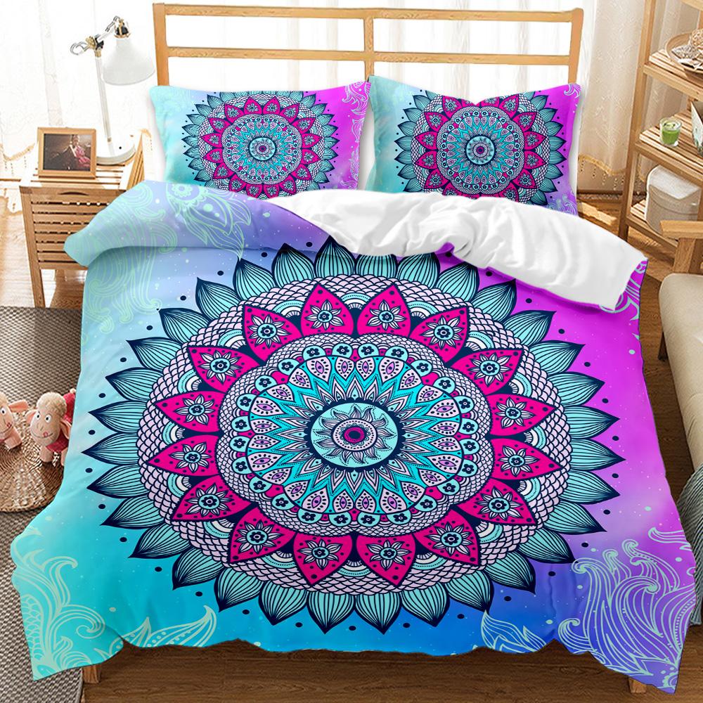 Bohemian Mandala Duvet Cover Set Twin Queen King Full Size,Blue Boho Chic Microfiber Bedding Set for Boys, Girls, Kids and Teens