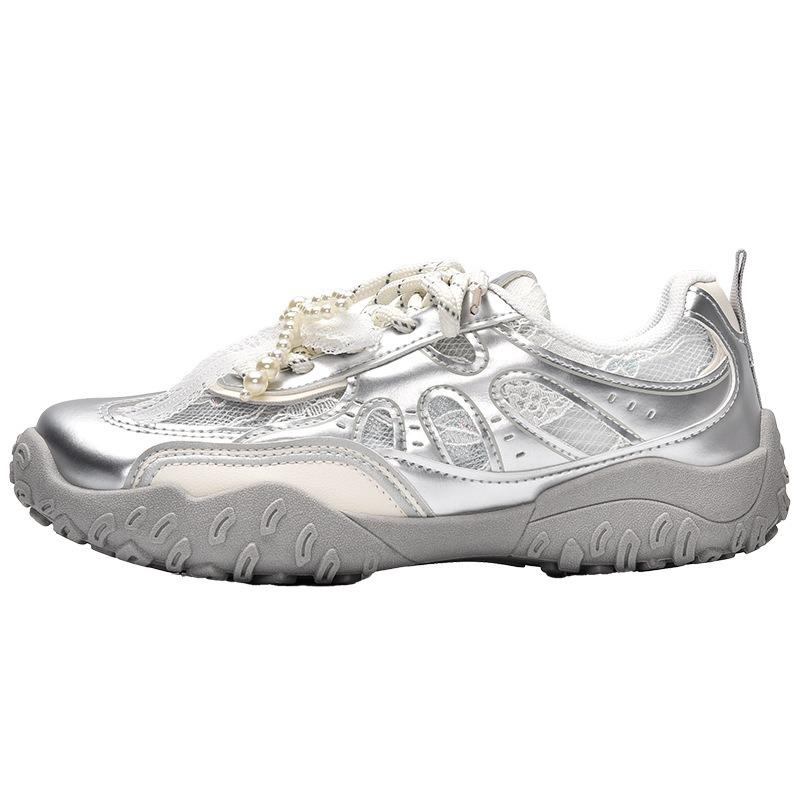 Summer New Lace Pearl Thick-soled Breathable Casual Sneakers 5301