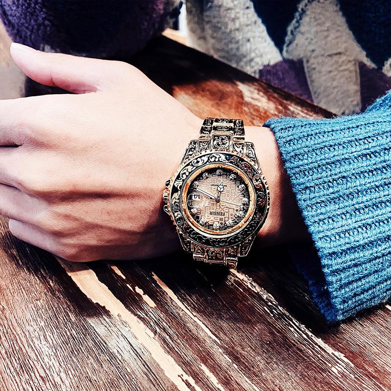Часы Мужские Модные Ретро Роскошные Креативные Стальной Браслет Наручные Часы Аналоговые Часы Светящаяся Стрелка Календарь Мужские Кварцевые Наручные Часы Montre Homme