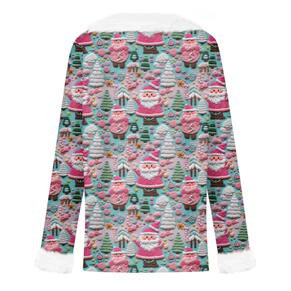 Women's Fashionable Casual V-Neck Christmas Print Long-Sleeved Top