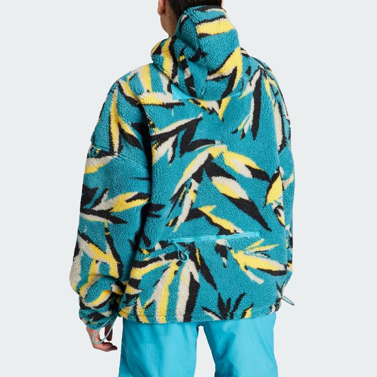 Adidas X Stella McCartney Жаккардовый флисовый топ с узором Толстая спортивная куртка с капюшоном Женская куртка Gulf-Blue IK9339
