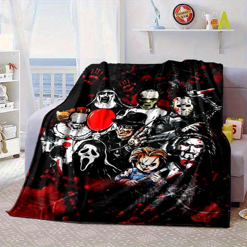 Horror Movie Characters Collage Blanket Flannel Blanket for bed, sofa, Camping, Hiking, Picnic Essentials, gift for family Fan gifts