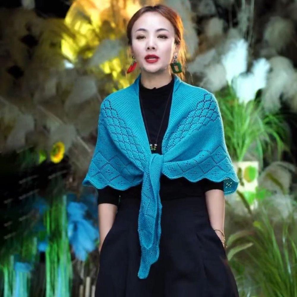 Полый вязаный платок Простой тонкий верхний слой Пальто Тренд Треугольный шарф Шаль Весна Осень