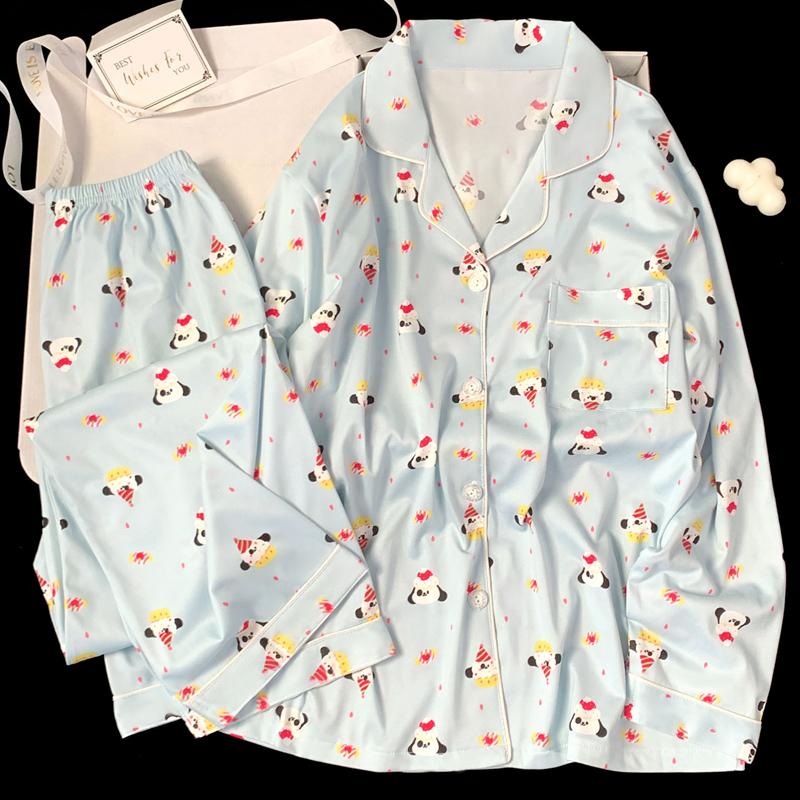 Весна Осень Милый Сетчатый Девочки Пижамный Комплект Длинный Рукав Для Отдыха Пижамы Женщин Свободная Ночная Рубашка Домашняя Одежда Костюм