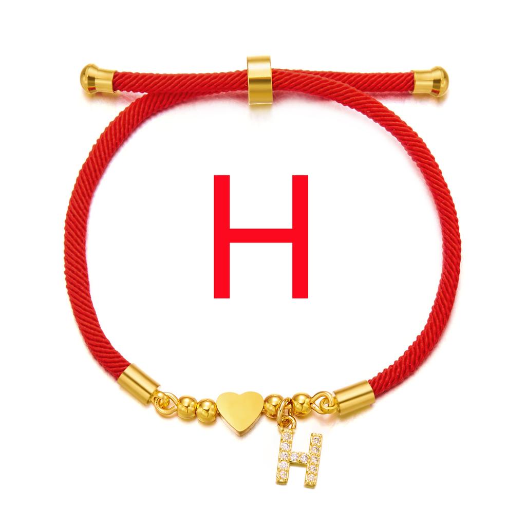 Женский браслет из нержавеющей стали с 26 буквами, AZ, алфавит, сердце, регулируемый плетеный браслет Lucky Red Rope, ювелирное изделие, подарок