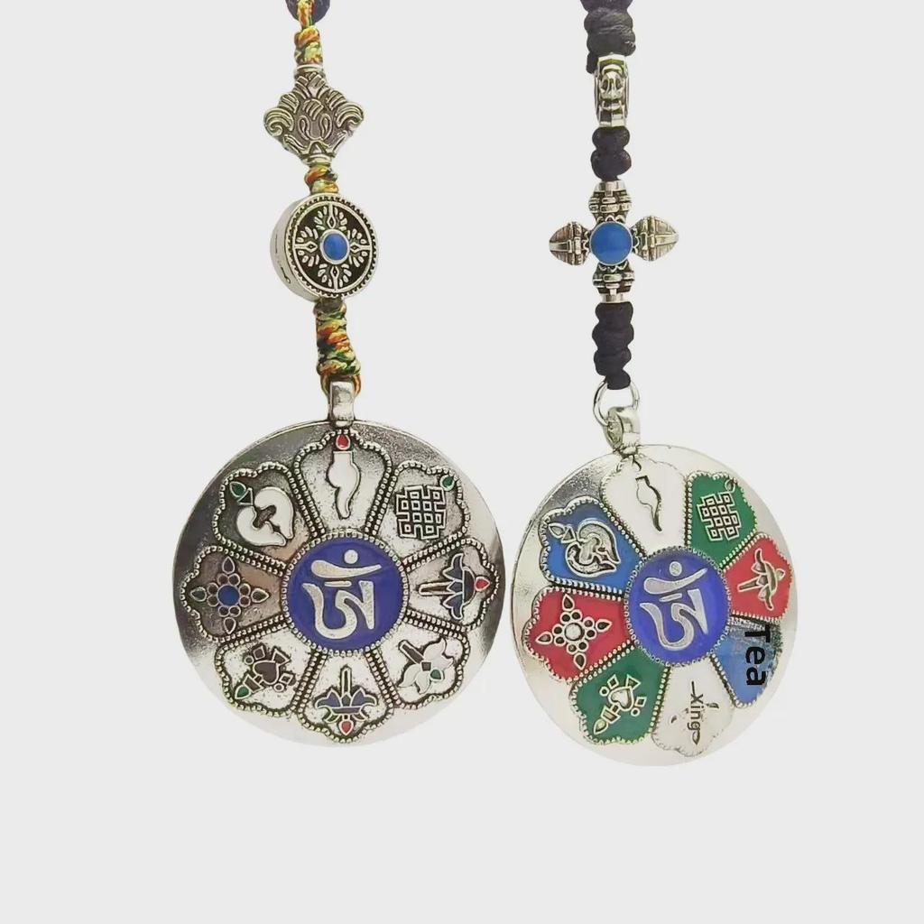 Retro Ethnic Tibetan Rotating Lotus Bell Pendant - Nine Palace Diamond Design for Scenic Tourism and Car Decoration