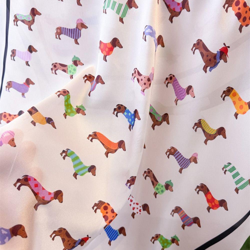 Geometric Shape Dachshund Print Print Scarf Printed Animal Printed Silk Scarf Punk Bandana Outdoor